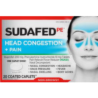 Sudafed PE Head Congestion + Pain, Non-Drowsy, Coated Caplets - 20 Each 