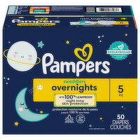 Pampers Diapers, Overnights, 5 (27+ lb), Super Pack - 50 Each 