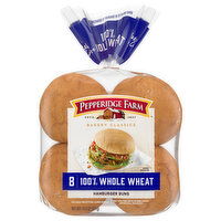 Pepperidge Farm Hamburger Buns, 100% Whole Wheat - 8 Each 