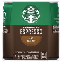 Starbucks Starbucks Double Shot Espresso Premium Beverage Espresso & Cream 6.5 Fl Oz 4 Count Can - 4 Each 