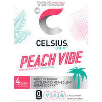 Celsius Energy Drink, Sparkling, Peach Vibe, 4 Pack - 4 Each 