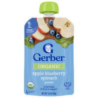 Gerber Puree, Apple Blueberry Spinach, Sitter 2nd Foods - 3.5 Ounce 