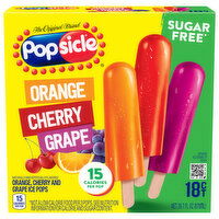 Popsicle Ice Pops, Assorted, Sugar Free - 18 Each 