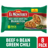 El Monterey El Monterey Burritos, Mild, Beef & Bean Green Chili, Family Size, 8 Pack, 8 Each 