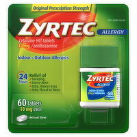 Zyrtec Allergy, Indoor & Outdoor, Original Prescription Strength, 10 mg, Tablets - 60 Each 