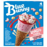 Blue Bunny Load'd Cones, Strawberry Shortcake - 4 Each 