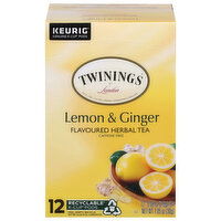 Twinings Flavored Herbal Tea, Lemon & Ginger, K-Cup Pods - 12 Each 