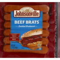 Johnsonville Bratwurst, Beef Brats, Smoked - 12 Ounce 