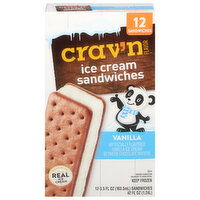 Crav'n Flavor Ice Cream Sandwiches, Vanilla - 12 Each 