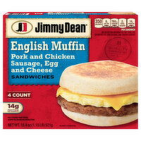 Jimmy Dean Sandwiches, English Muffin, Pork and Chicken Sausage, Egg and Cheese - 4 Each 