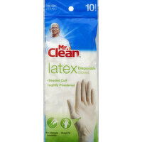 Mr. Clean Gloves, Latex, Disposable, One Size Fits All - 10 Each 