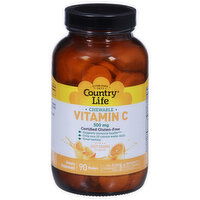 Country Life Vitamin C, Chewable, Juicy Orange Flavor, 500 mg, Wafers - 90 Each 