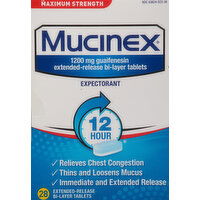 Mucinex Expectorant, 1200 mg, Maximum Strength, 12 Hour, Tablets - 28 Each 