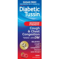 Diabetic Tussin Cough & Chest Congestion DM, Maximum Strength, Berry Flavor - 8 Fluid ounce 