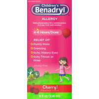 Children's Benadryl Allergy, Liquid, 12.5 mg, Cherry Flavored - 8 Ounce 