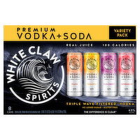 White Claw Spirits Vodka + Soda, Peach, Pineapple, Wild Cherry, Watermelon, Premium, Variety Pack - 8 Each 