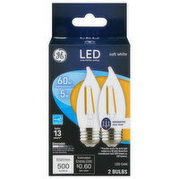 GE Light Bulb, LED, Decorative, Soft White, Clear Finish, 5 Watts - 2 Each 