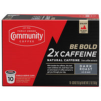 Community Coffee, Dark Roast, 2x Caffeine, Single-Serve Cups - 10 Each 