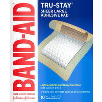 Band Aid Adhesive Pad, Sheer Large, All One Size - 10 Each 