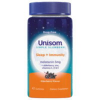 Unisom Melatonin, 5 mg, Sleep + Immunity, Elderberry Flavor, Gummies - 42 Each 