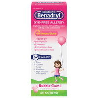 Benadryl Allergy, Dye-Free, Liquid, Bubble Gum! Flavored - 4 Fluid ounce 