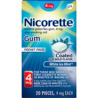 Nicorette Stop Smoking Aid, 4 mg, White Ice Mint, Gum, Pocket Pack