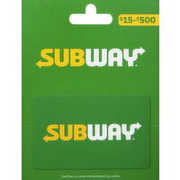 Subway Gift Card, $15-$500 - 1 Each 