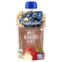 Happy Baby Baby Food, Organic, Apples, Blueberries & Oats, Stage 2 (6+ Months), Organic - 4 Ounce 