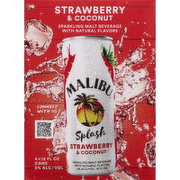 Malibu Malt Beverage, Sparkling, Strawberry & Coconut