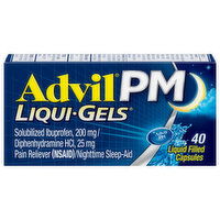 Advil PM Pain Reliever/Nighttime Sleep-Aid, Liquid Filled Capsules - 40 Each 