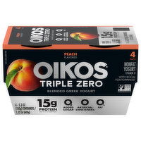 Oikos Triple Zero Yogurt, Nonfat, Blended, Greek, Peach Flavored, 4 Pack - 4 Each 