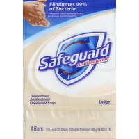 Safeguard Deodorant Soap, Triclocarban Antibacterial, Beige - 4 Each 