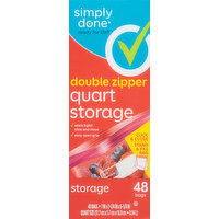 Simply Done Storage Bags, Double Zipper, Quart Size - 48 Each 