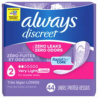 Always Discreet Liners, Very Light Long - 44 Each 