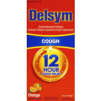 Delsym Cough Relief, 12 Hour, Day or Night, Orange Flavored Liquid - 5 Ounce 