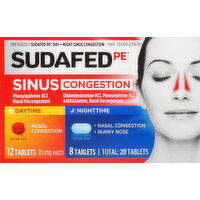 Sudafed PE Sinus Congestion, Daytime/Nighttime, Tablets - 20 Each 