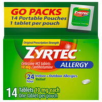 Zyrtec Allergy, Original Prescription Strength, 10 mg, Tablets, Go Packs - 14 Each 