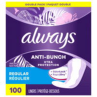 Always Liners, Anti-Bunch, Xtra Protection, Regular, Double Pack - 100 Each 