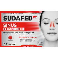 Sudafed PE Sinus Congestion, Non-Drowsy, Maximum Strength, 10 mg, Tablets - 36 Each 