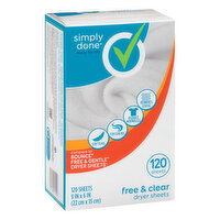 Simply Done Dryer Sheets, Free & Clear - 120 Each 