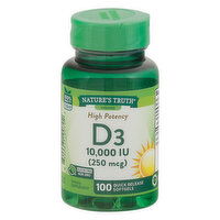 Nature's Truth Vitamin D3, High Potency, 250 mcg, Quick Release Softgels - 100 Each 