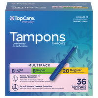 TopCare Tampons, Plastic Applicator, Light/Super/Regular, Unscented, Multipack - 36 Each 