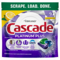 Cascade Dishwasher Detergent, Clean Lemon Scent, Actionpacs - 9 Each 