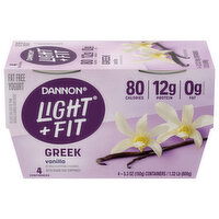 Dannon Yogurt, Fat Free, Vanilla, Greek - 4 Each 