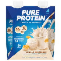 Pure Protein Protein Shake, Complete, Vanilla Milkshake, 4 Pack - 4 Each 