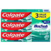 Colgate Toothpaste, with Whitening Breath Strips, Anticavity Fluoride, Clean Mint, 3 Value Pack - 3 Each 