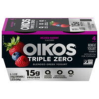 Oikos Yogurt, Mixed Berry Flavored, Nonfat, Greek, Blended - 4 Each 