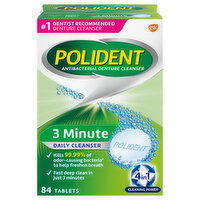 Polident Antibacterial Denture Cleanser, 3 Minute, Tablets, Triple Mint Fresh - 84 Each 