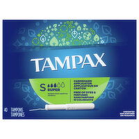 Tampax Tampons, Cardboard Applicator, Super Absorbency, Unscented - 40 Each 