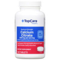 TopCare Calcium Citrate, Maximum Strength, 630 mg, Tablets - 120 Each 